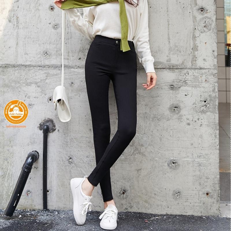 Quần tregging nữ lưng cạp cao dài dáng thun ôm bó legging skinny vải giữ nhiệt màu đen Q13 - Thoyeufashion