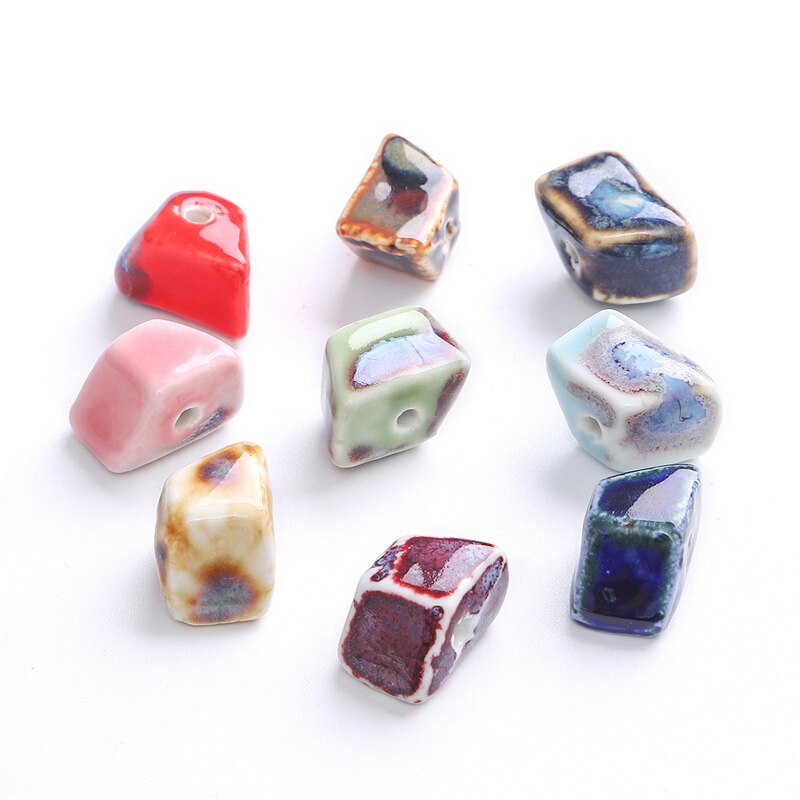 5 Hạt xỏ lỗ bằng gốm sứ men hoa 20x14x14mm hình thang dùng làm trang sức thủ công