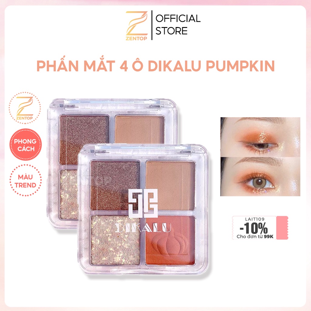 Phấn mắt 4 ô Dikalu Pumpkin Wine Red hottrend với bảng màu lì và nhũ siêu xinh Zentop