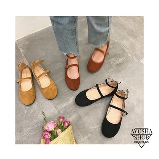 Giày búp bê da lộn đeo quai Hàn Quốc