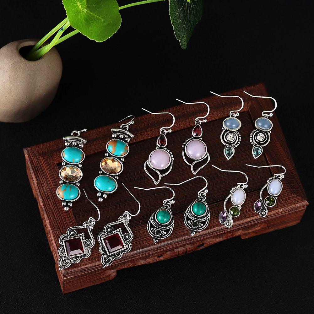 Borag 1 Cặp|Khuyên Tai Dạng Móc Phong Cách Vintage|Váy Cưới Màu Ngọc Lam