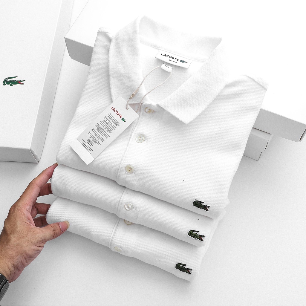 Áo Thun Nam Form Slimfit POLO LACOSTE GOLF TRƠN khuy màu ngọc trai Logo Xanh thêu dáng dài cực đẹp 4 màu hàng xuất xịn