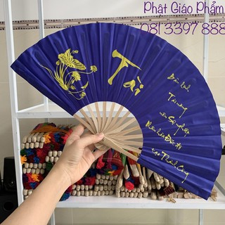 Quạt Tay vải lụa chữ Thư Pháp ( size trung nhiều màu)