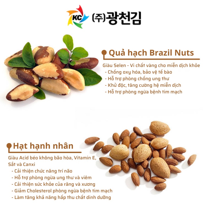 Combo 5 gói Rong biển trộn cơm cho trẻ em (tổng 250gr) hạnh nhân và quả hạch Brazil - nhập khẩu Hàn Quốc