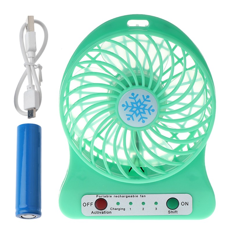 Quạt để bàn mini sạc USB sử dụng pin 18650 có đèn LED kèm phụ kiện