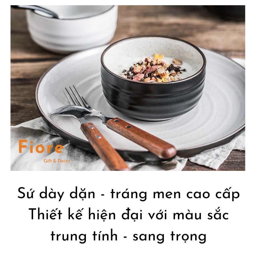 Bộ bát đĩa - bộ bát Men Tiêu cao cấp cho 10 người - 2 lựa chọn màu trắng và mix trắng - đen