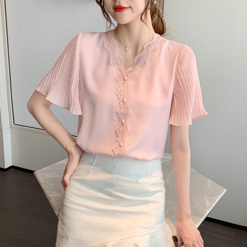áo sơ mi cổ v tay cánh tiên-áo sơ mi nữ điệu đà