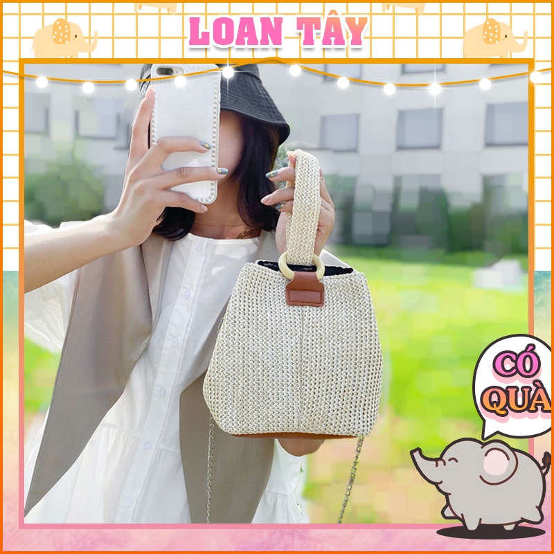 Túi Cói Xô Đi Biển Phối Quai Đeo Cổ Tay Cực Chất Style Hàn