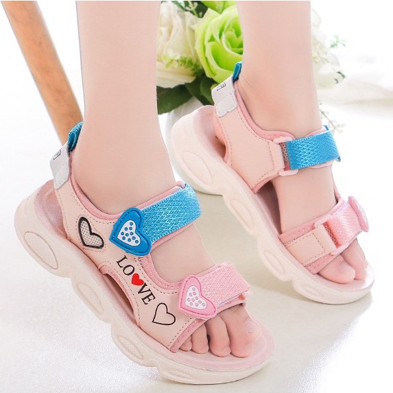 Sandal bé gái - xăng đan cho bé gái từ 3 đến 15 tuổi in hình trái tim S119