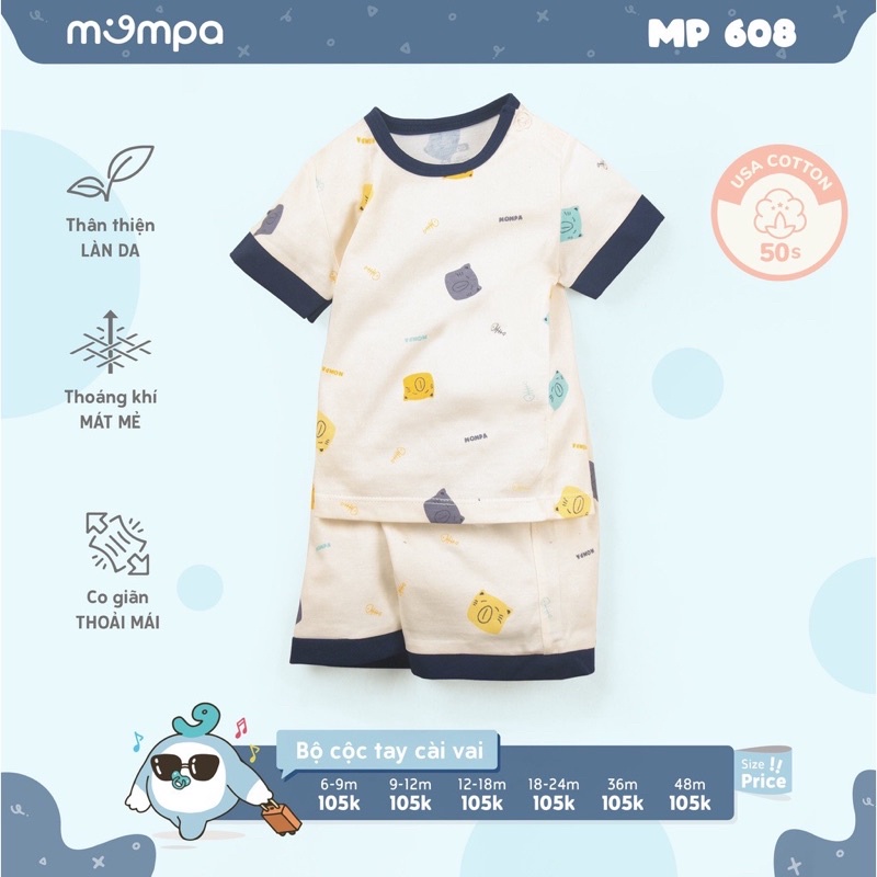 Bộ quần áo cộc tay cho bé Mompa size từ 3M - 4Y