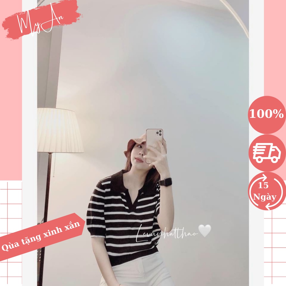 [Hàng cao cấp] Áo mongtoghi nữ cộc tay cổ bẻ, áo kẻ co giãn chất liệu cao cấp - MYAN Store CD188
