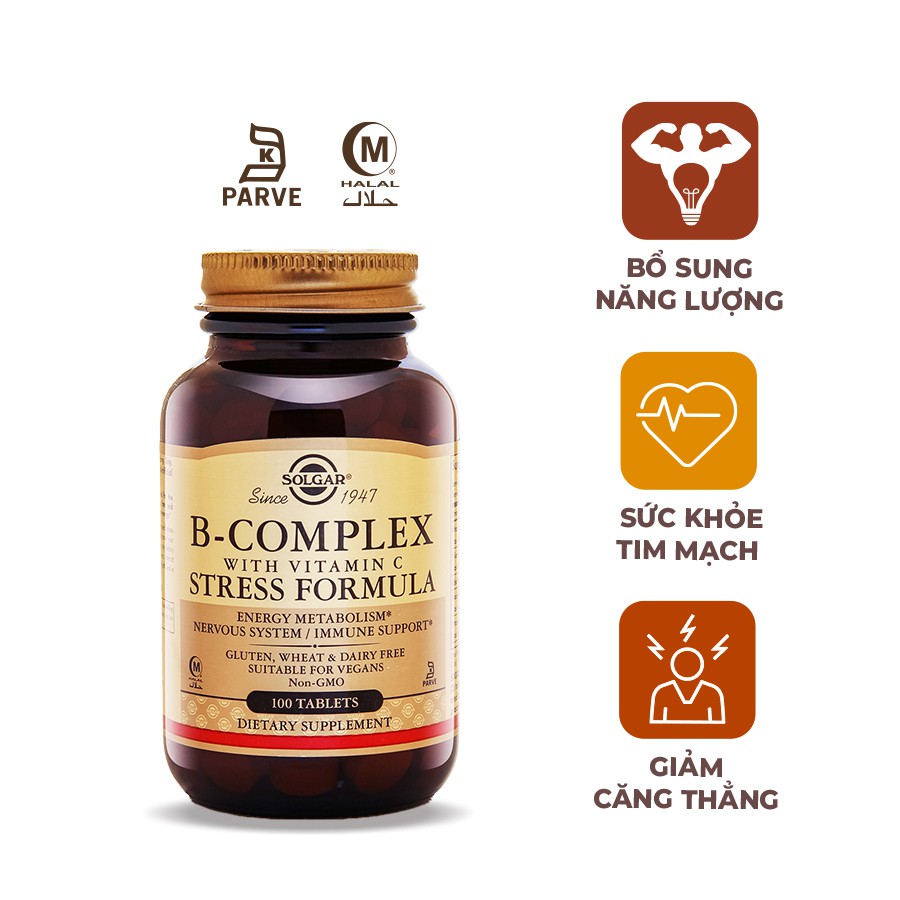 [NHẬP KHẨU USA CHÍNH HÃNG] Viên uống bổ sung vitamin, giảm mệt mỏi Solgar B - complex và Vitamin C