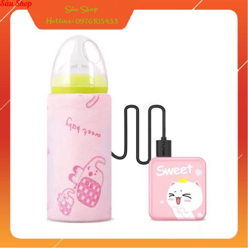 Túi ủ bình sữa thông minh(có sạc USB), Túi ủ ấm giữ ấm sữa di động 2 màu xanh, hồng