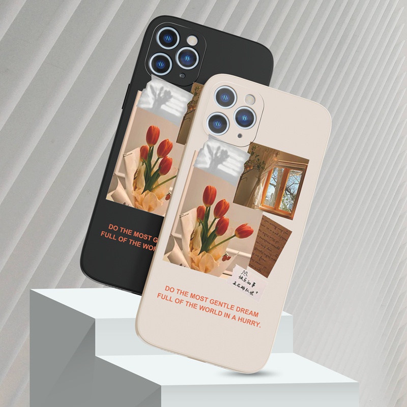 Ốp lưng iphone Ốp điện thoại SUNTAIHO silicone dẻo họa tiết hoa tulip đỏ thích hợp cho iPhone 13 12 11 Mini Pro X XR XS Max 7 8 Plus