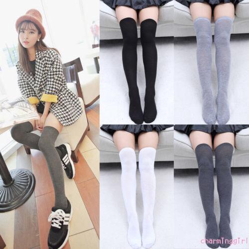Vớ cotton cao qua đầu gối màu trơn thời trang cho nữ