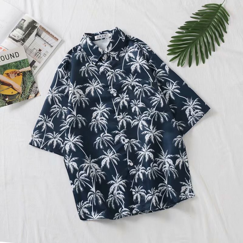 Áo Sơ Mi Nam Tay Ngắn In Hình Cây Dừa Phong Cách Mùa Hè Size M-3Xl