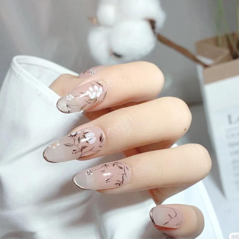 Aaron1 Miếng Dán Trang Trí Móng Tay Bằng Cotton Tự Nhiên Họa Tiết Hoa Hồng
