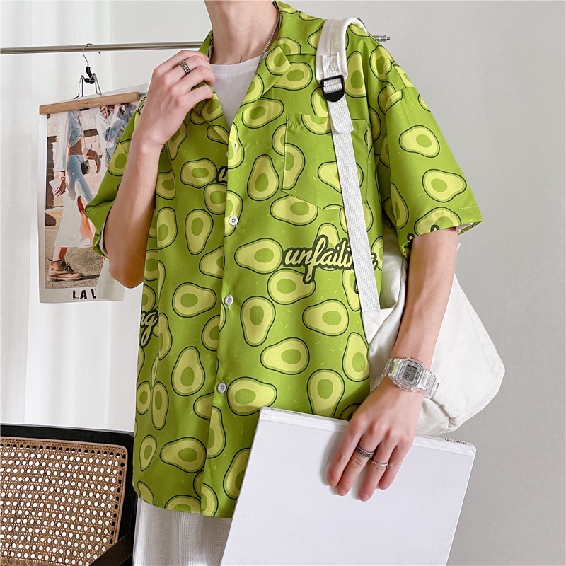 Áo Sơ Mi Mỏng Tay Ngắn Dáng Rộng In Họa Tiết Trái Cây Thời Trang Mùa Hè Phong Cách Hàn Quốc Dành Cho Nam 2022