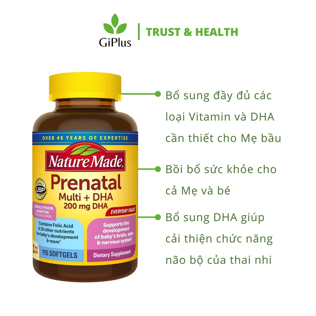 Viên Uống Bổ Sung Vitamin Tổng Hợp Cho Bà Bầu Nature Made Prenatal Multi DHA (150 viên/Lọ)