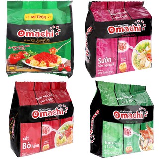Bịch 5 Gói Mì Tôm Omachi Xốt Bò Hầm/ Sườn Hầm/ Tôm chua cay/ Trộn Xốt Spaghetti Gói 80g
