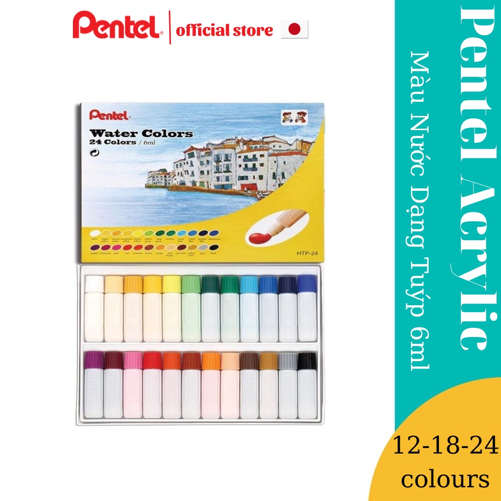 Màu Nước Dạng Tuýp Pentel Water Color HTP - 12 màu/18 màu/24 màu