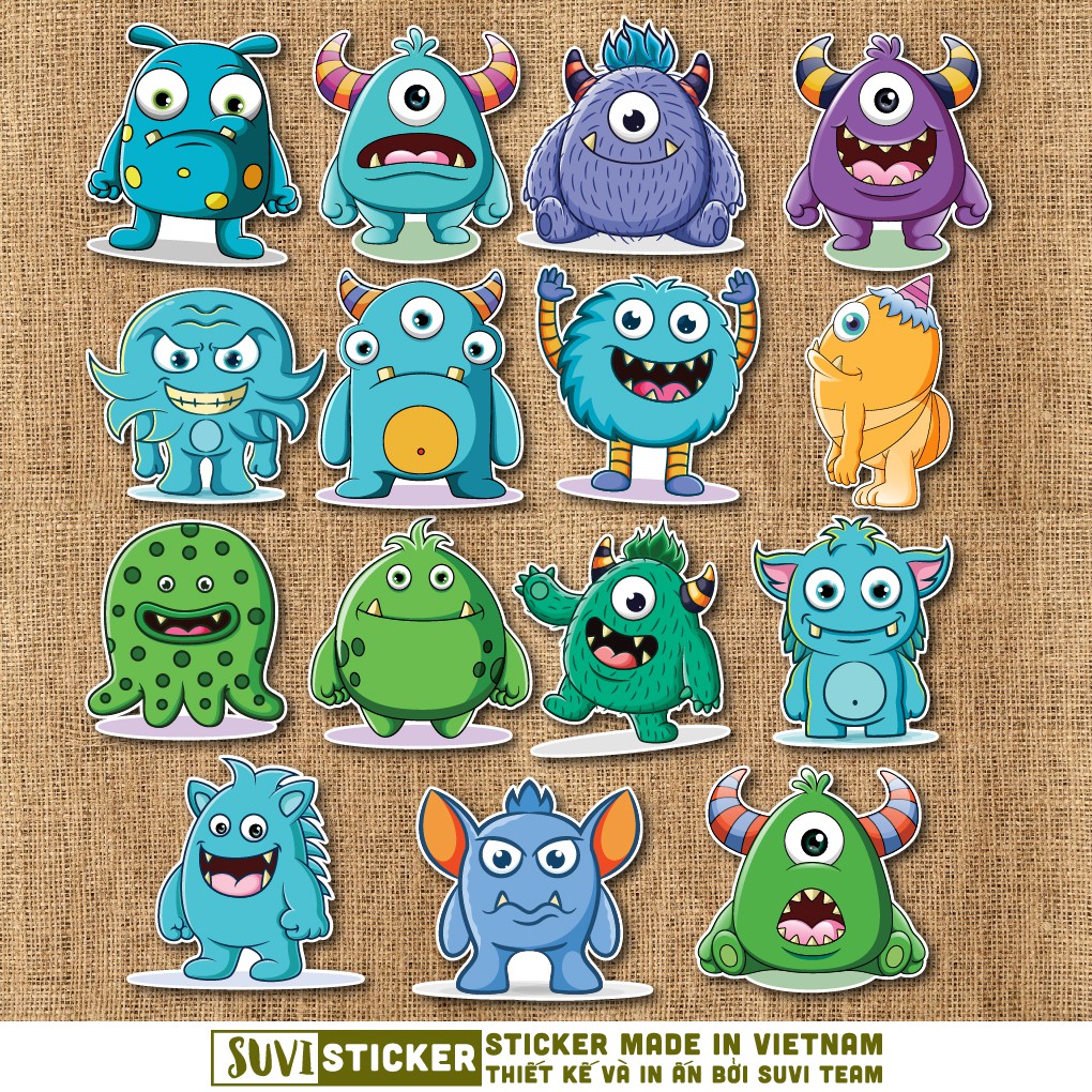 50 Sticker Cute Monster chống nước sticker dán laptop, điện thoại, đàn guitar, mũ bảo hiểm, vali. MSP: A23