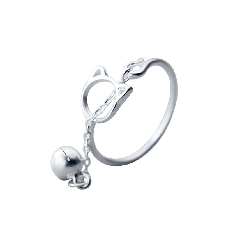 Nhẫn hở mạ bạc trang trí chuông mèo dễ thương dành cho nữ