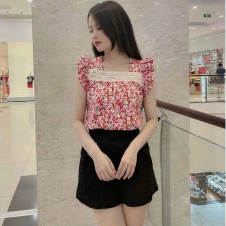 Áo hoa nữ ngắn tay, Cổ áo phối ren xinh xắn