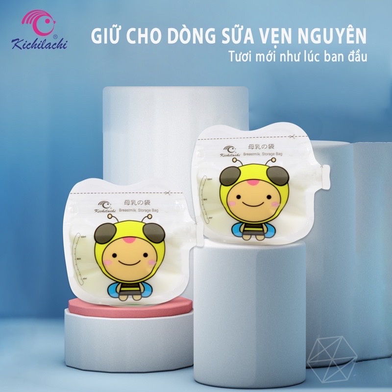 Hộp 32 Túi trữ sữa KICHILACHI 120ml hình quả táo, có vòi rót an toàn, tiện dụng cho bé
