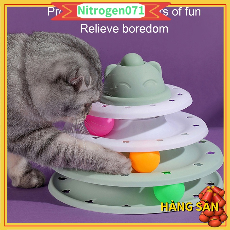 Nitrogen071 Đồ chơi bàn xoay dành cho mèo 3 cấp độ ngăn ngừa trượt tương tác Bóng lăn Kitten xếp hình tháp