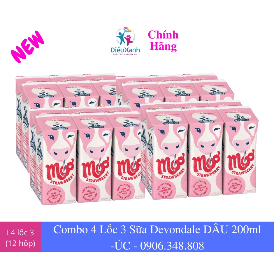 Combo 12 Hộp Sữa Tươi  DEVONDALE DÂU 200ml - Nhập Khẩu Úc