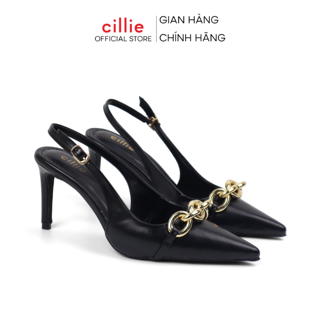 Giày cao gót slingback nữ phối khóa trendy mũi nhọn thanh mảnh thon chân