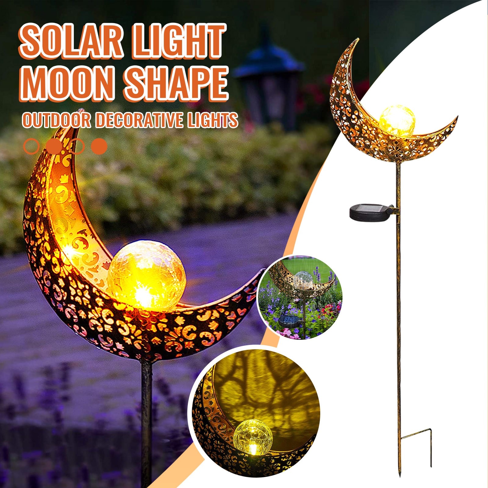 Solar LED Flame Light Sun Moon Garden Metal Hollow Projection Lamp for Outdoor Distinctive Decoration Solar Lawn Lamp