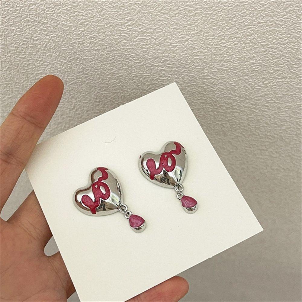 Bông Tai VANES1 Trái Tim Màu Hồng Ngọt Ngào Thanh Lịch Phong Cách Hàn Quốc