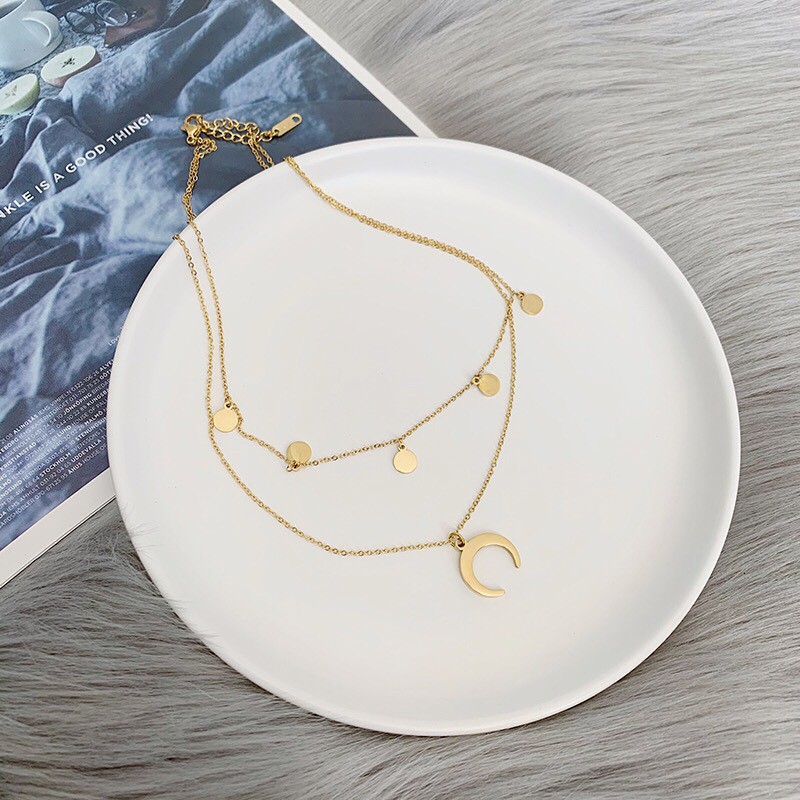 Dây chuyền titan layer 2 tầng mặt tròn và mặt trăng không gỉ