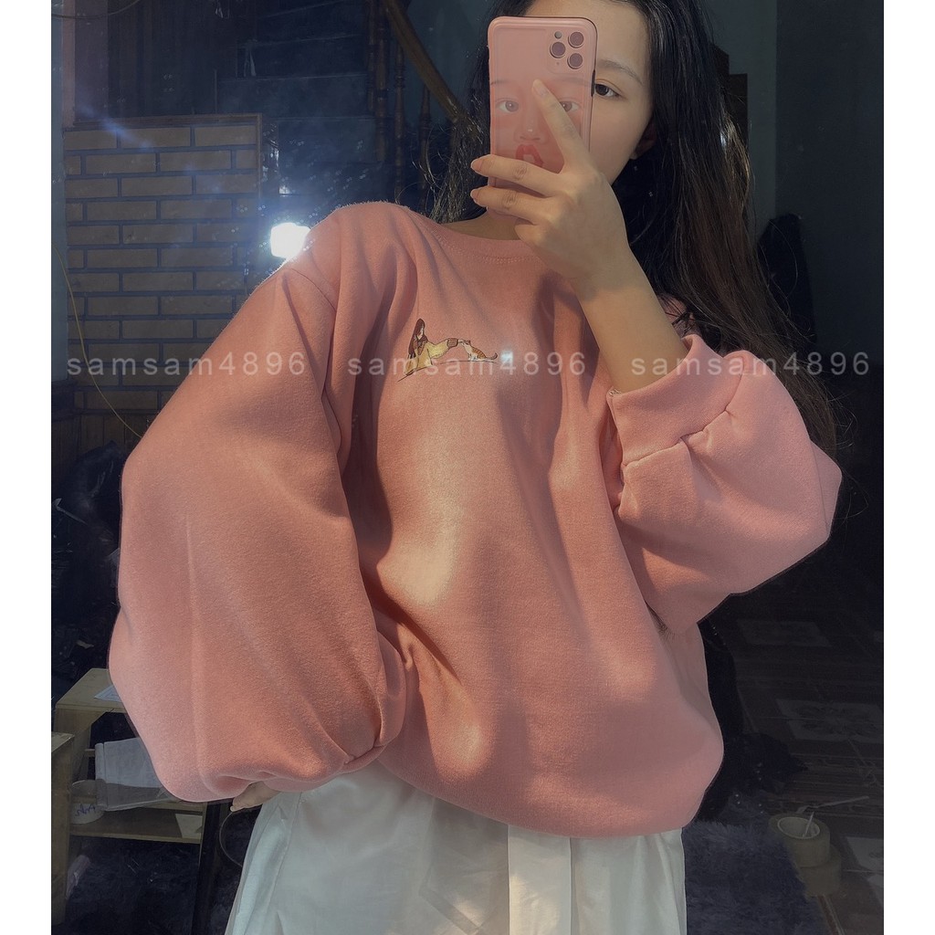 Áo sweater nỉ cô gái và mèo | BigBuy360 - bigbuy360.vn