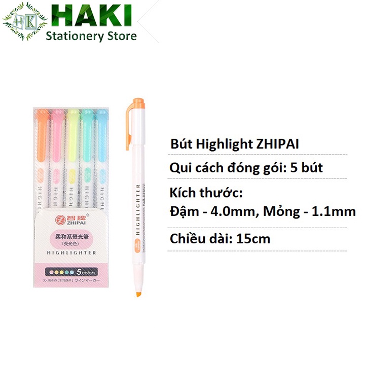 Bút highlight pastel đánh dấu 2 đầu HAKI, bút dạ quang nhớ dòng ZHIPAI marker bullet journal dễ thương B52