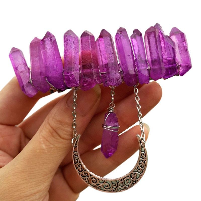 Kẹp Tóc Đính Đá Pha Lê / Mặt Trăng / Đá Thạch Anh Tự Nhiên Nhiều Màu Phong Cách Pháp Cổ Điển