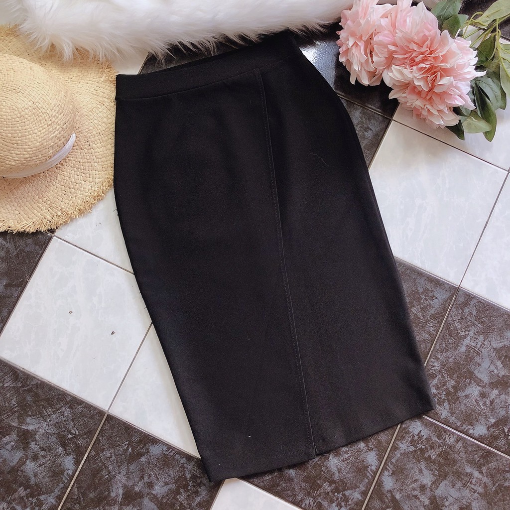 Chân váy công sở dài bigsize đắp chéo xẻ sau màu đen dài 63cm [size từ 48-85kg] | BigBuy360 - bigbuy360.vn
