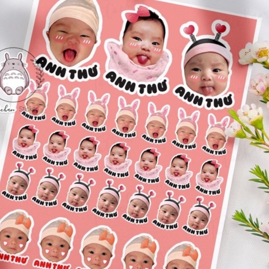 In sticker theo yêu cầu cho bé khổ a4 dán bình sữa, dán xe, dán vali, mũ bảo hiểm..