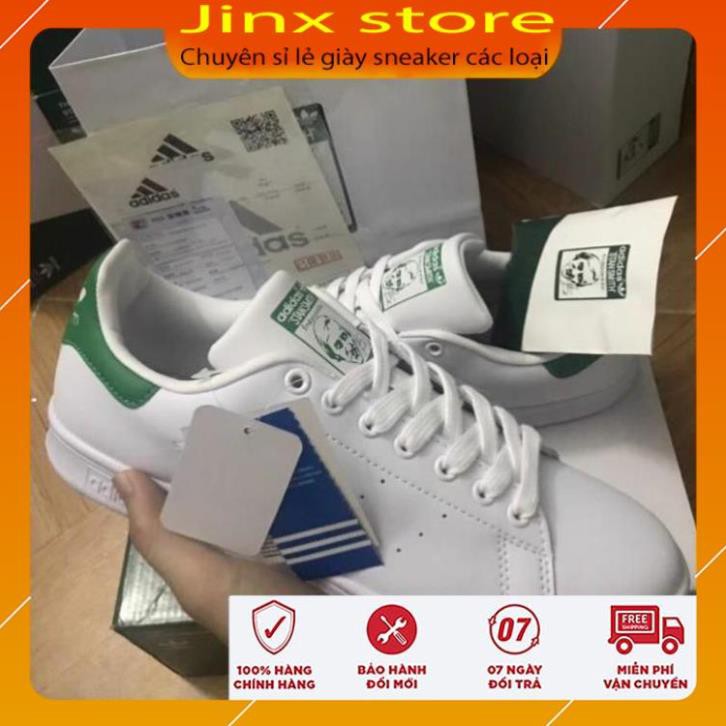 Giày thể thao sneaker stan smith màu trắng gót xanh full size, full bill box hàng 1:1
