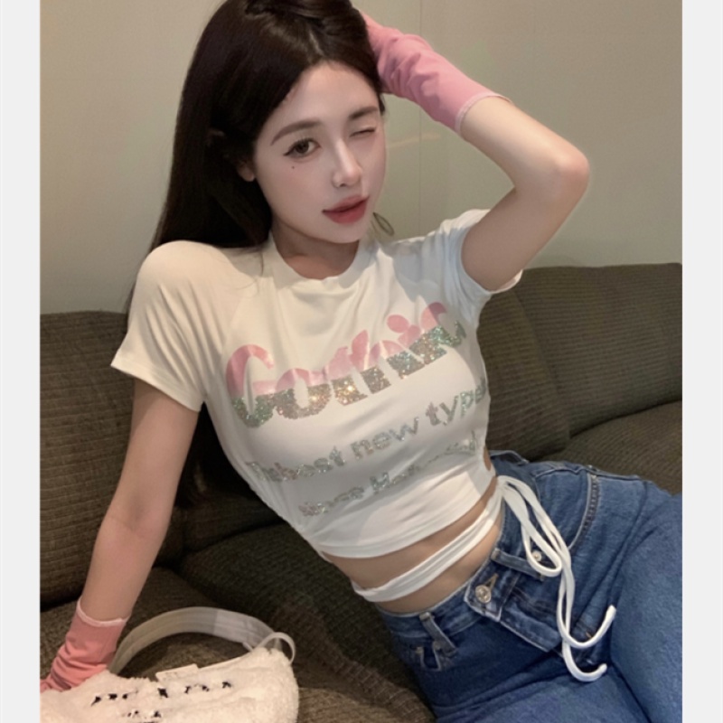 Áo Thun Tay Ngắn Thiết Kế Đan Dây Quyến Rũ Cho Nữ
