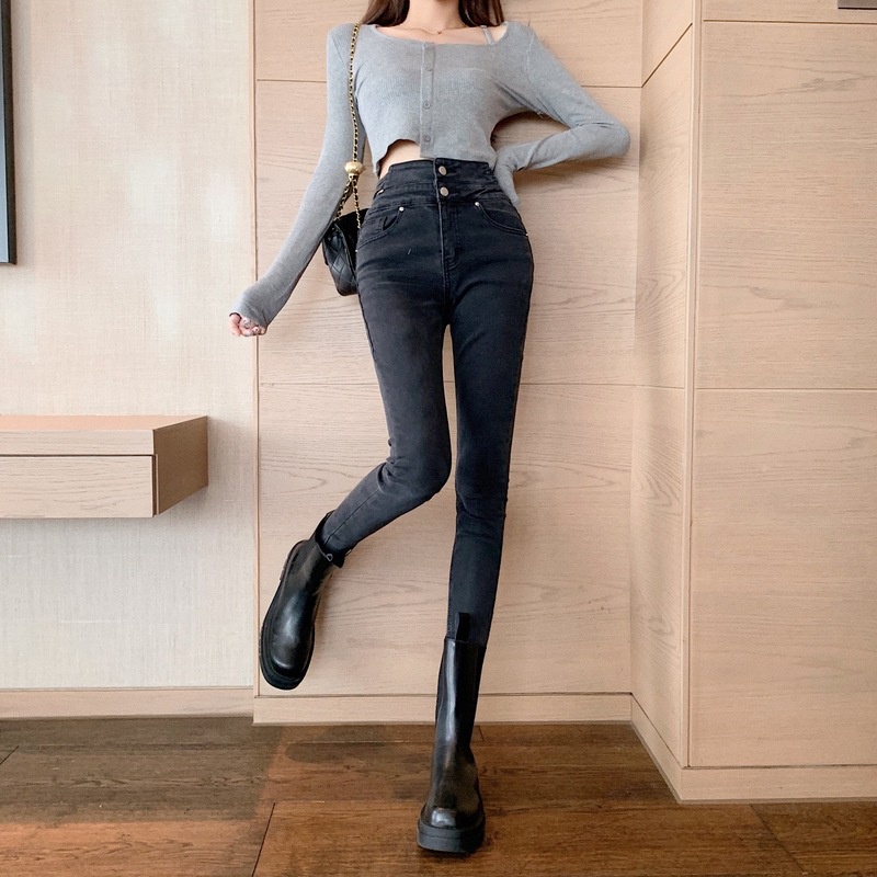 Quần Jeans Skinny lưng cao chất liệu co giãn thời trang mùa thu cho nữ