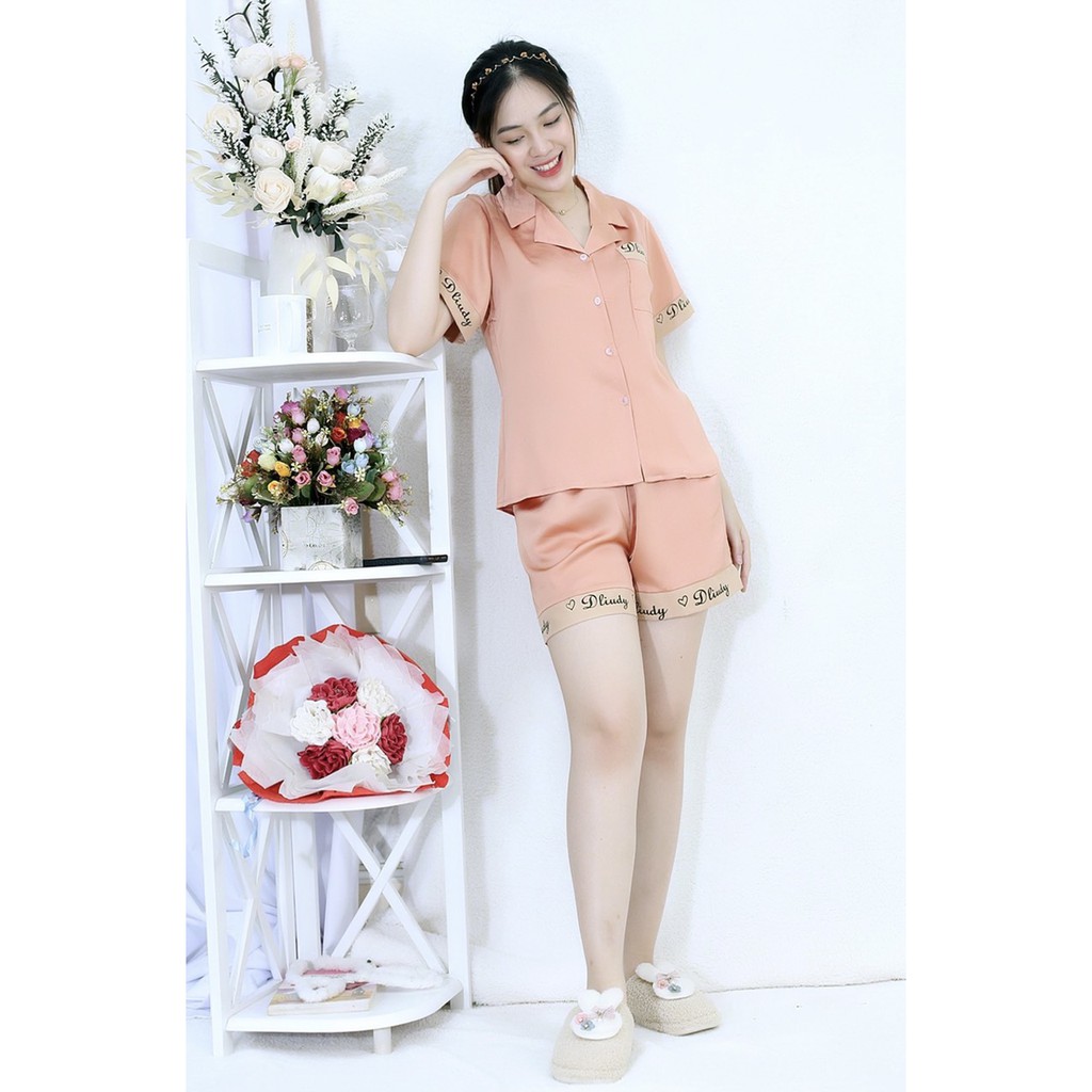 Bộ đồ Pijama nữ FR3 HỒNG CAM PHA CHỮ - Lụa 106 - Cực Kì Sang Chảnh