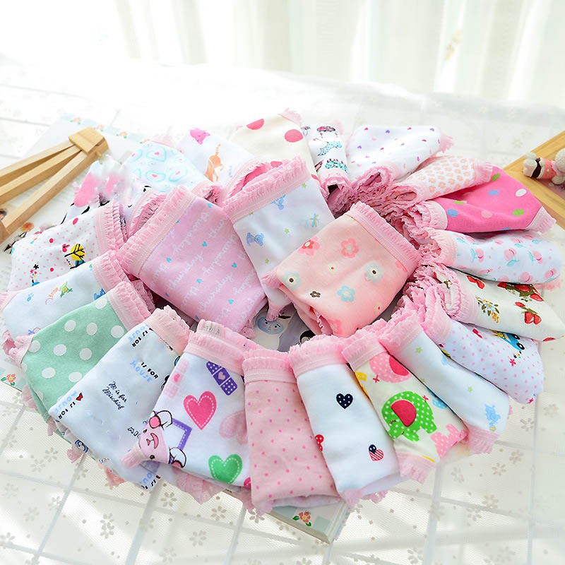 Set 12 Quần Lót Cotton Họa Tiết Đáng Yêu Cho Bé Gái