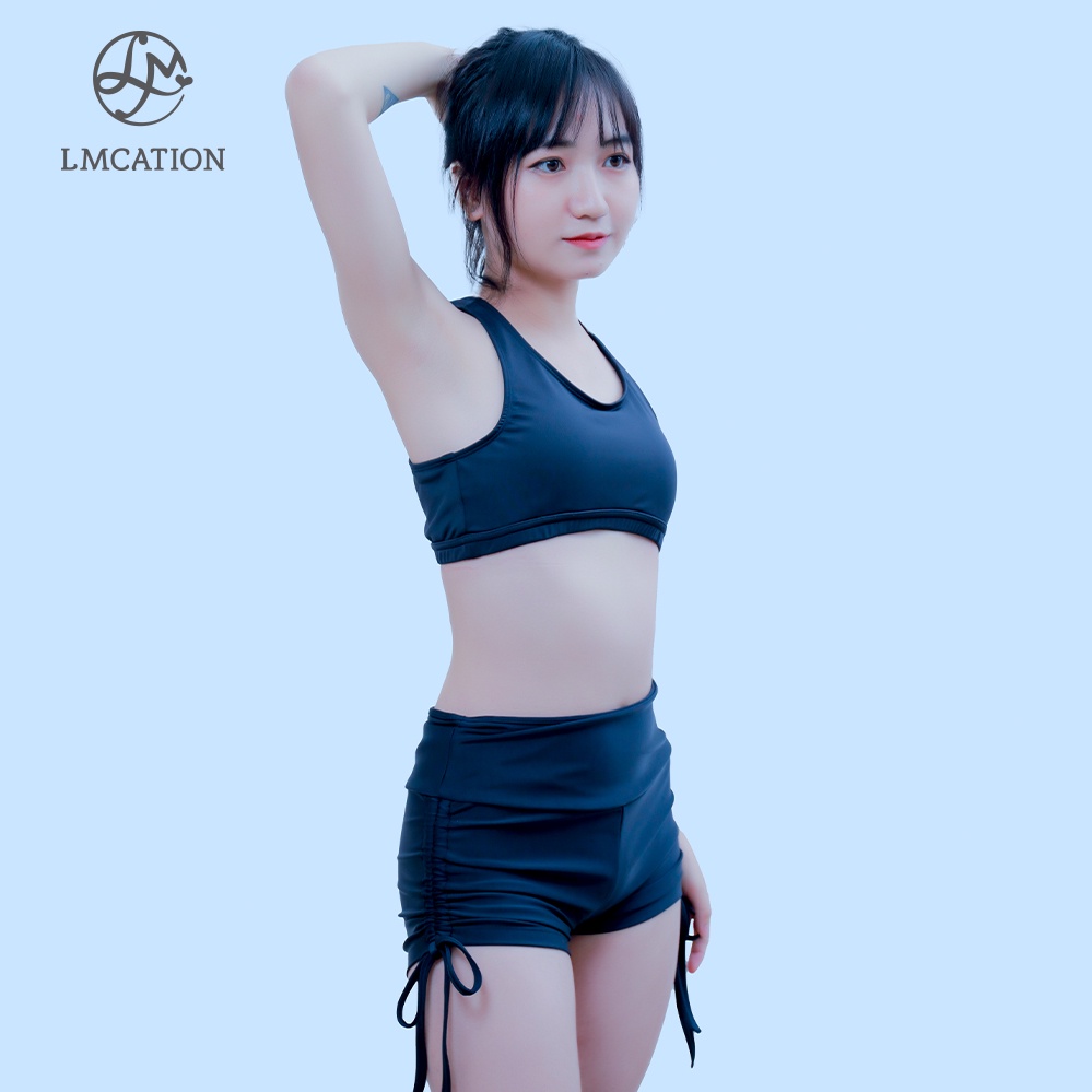 Bộ Đồ Bikini Nữ LMcation - Áo Ngực Dây Chéo &amp; Quần Bơi Đùi Ada - Màu Đen