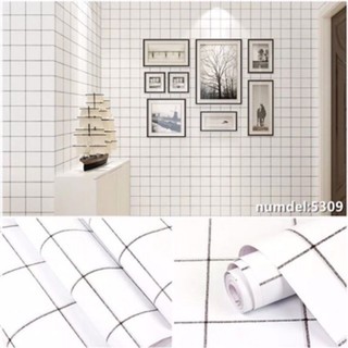 giấy dán tường kẻ ô vuông trắng