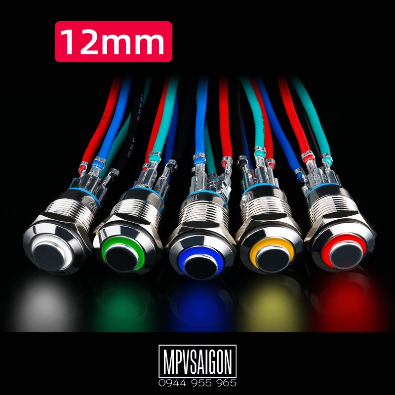 Công tắc 12mm LED tròn chân hàn dây nhấn khóa / Nhấn nhả
