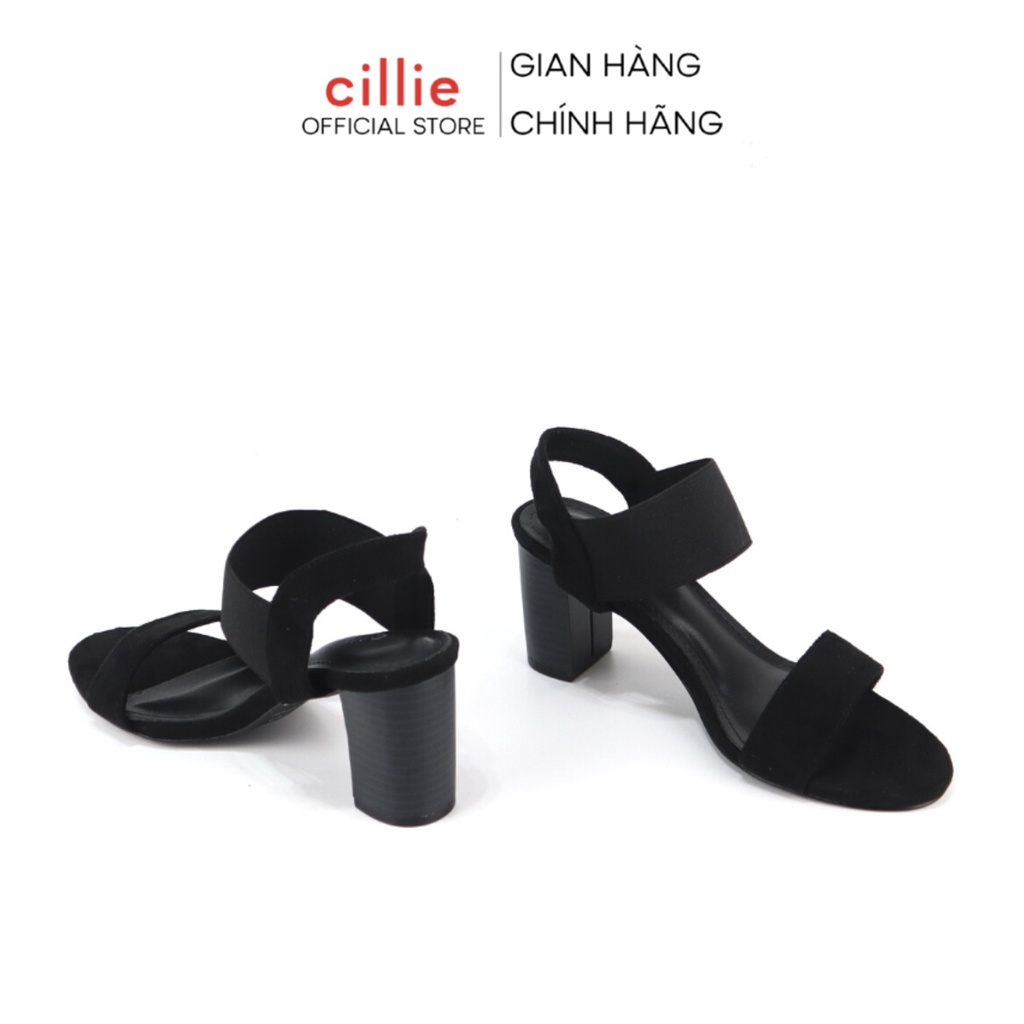 Giày Sandal Nữ Cao Gót Cillie Đế Vuông 7p Quai Ngang Basic Phối Mới Lạ Thời Trang 1010