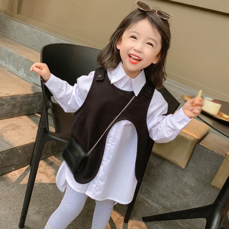 Set Áo Sơ Mi Trắng Dáng Dài + Áo Không Tay Phong Cách Hàn Quốc Cho Bé Gái